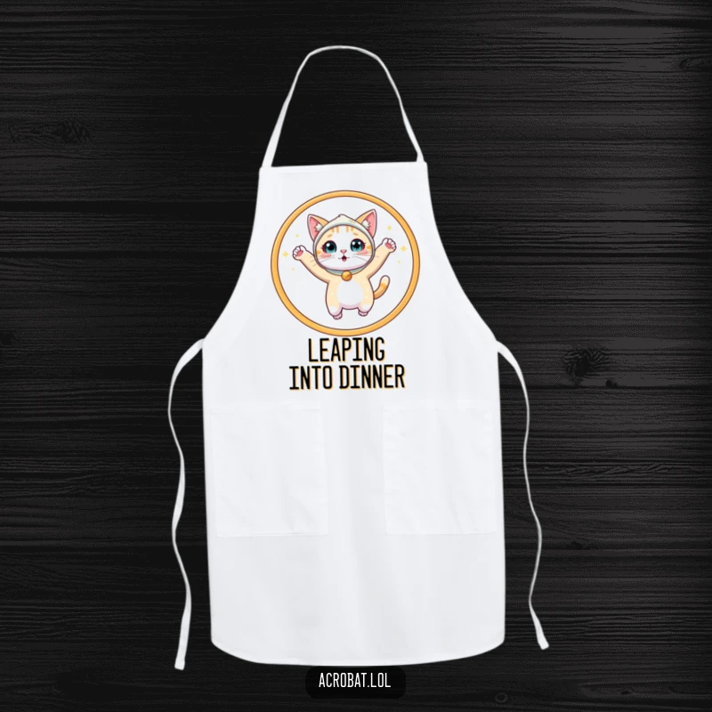 Funny Cat Apron: A surprised cat in a glittering costume leaps through a hoop, making this apron a hilariously practical kitchen accessory.