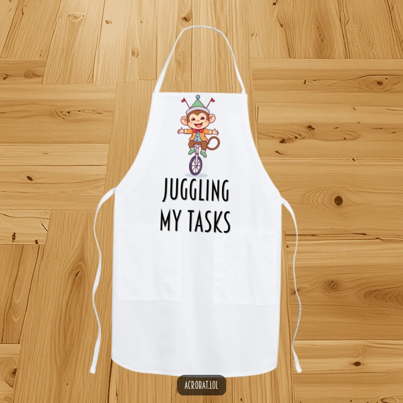 Funny Monkey Apron: A cheerful circus monkey in a costume rides a unicycle, making this apron a hilarious addition to any kitchen.