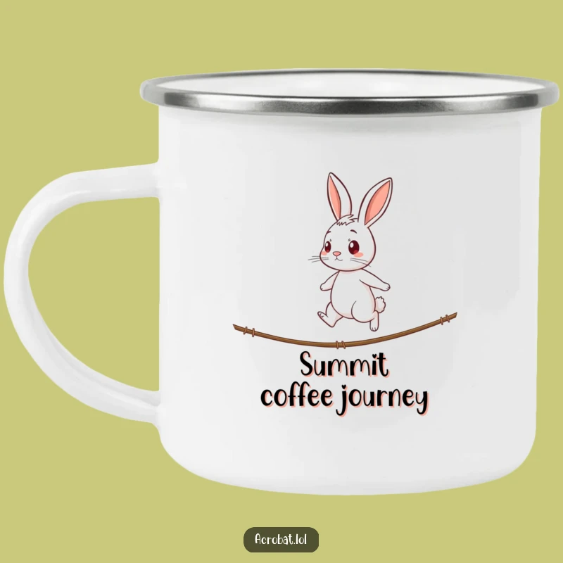 Funny Rabbit Tightrope Camping Mug - Durable & Focused Outdoor Drinkware