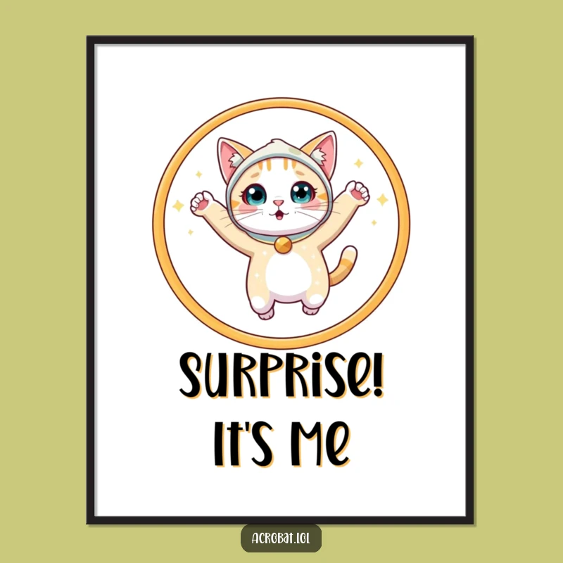 Funny Cat Hoop Digital Art: Sparkly Acrobat Print, Perfect Humorous Gift!