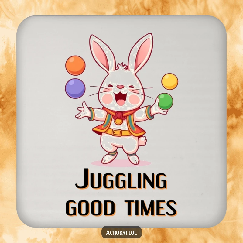 Funny Rabbit Coaster: A cheerful rabbit in acrobatic gear juggles colorful balls, adding a humorous and protective touch to your furniture.