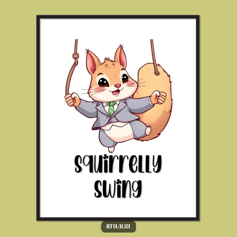 Funny Squirrel Rings Poster: Acrobat Art, Ideal Humorous Gift!