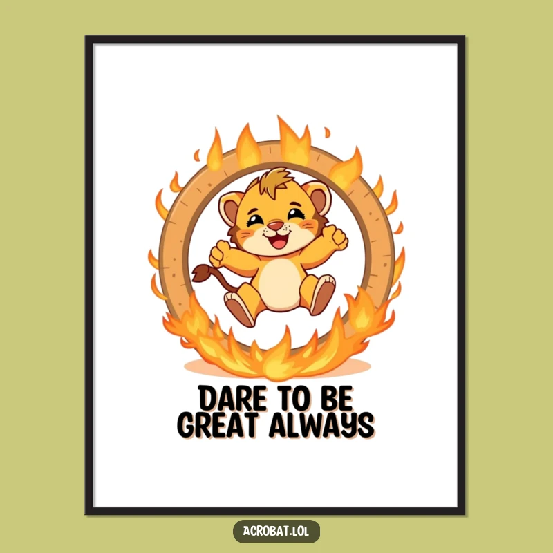 Free Printable Lion Cub Fire Art: Excited Wall Decor for a Funny Downloadable Gift!