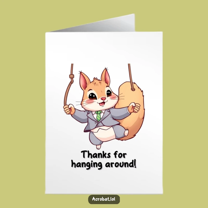 Free Printable Thank You Card: Squirrel Gymnast's Thanks, Quirky Downloadable Gift for Friends