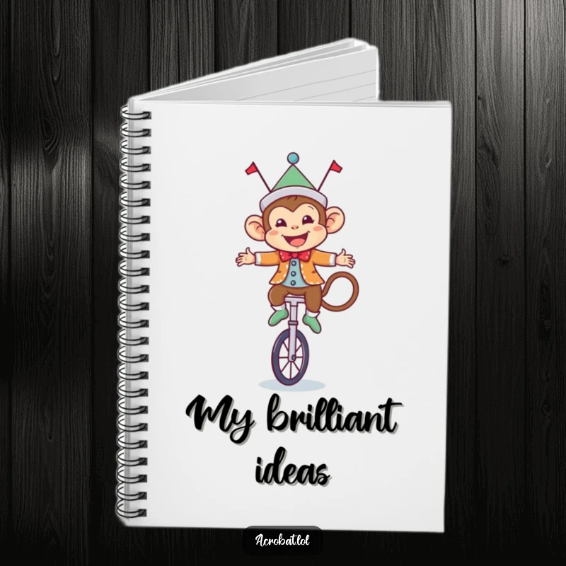 Funny Monkey Notebook: A happy circus monkey in a fun outfit balances on a tiny unicycle, inspiring playful thoughts and doodles.