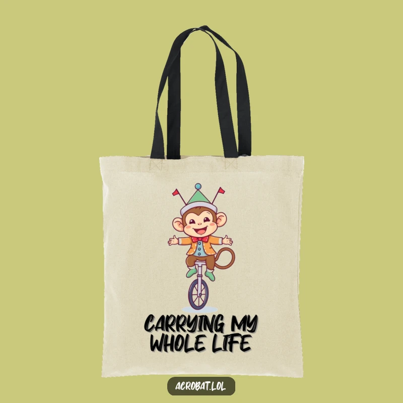Funny Monkey Circus Tote Bag: Whimsical Unicyclist Carry-All, Great Funny Gift!